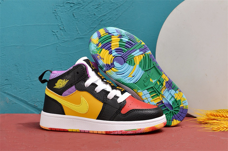 Youth Running Weapon Air Jordan 1 Black/Red/Yellow Shoes 0151